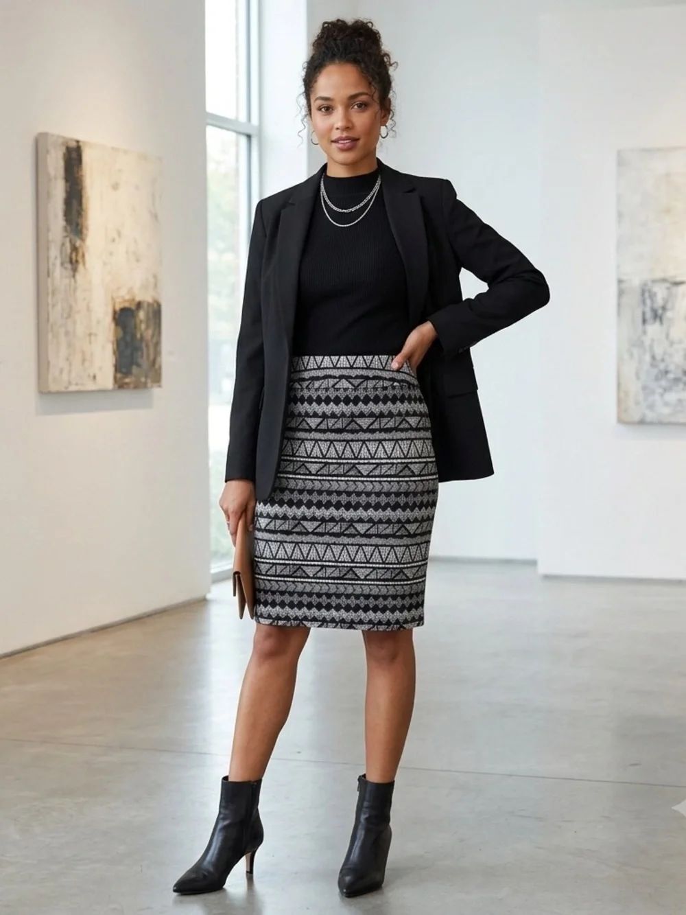 Kenar Black & Gray Geometric Pencil Skirt size 8.